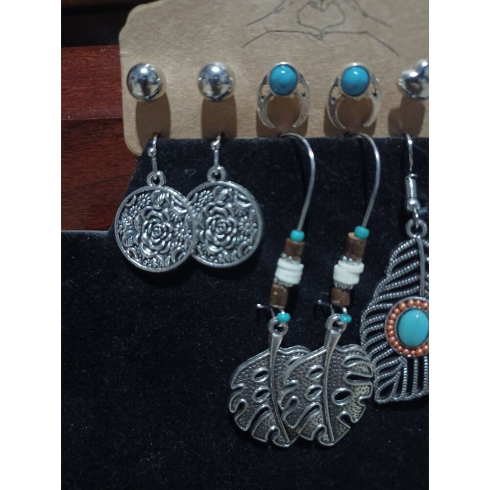 6 Pairs of Boho Silver-Toned Earrings - Picture 2 of 4